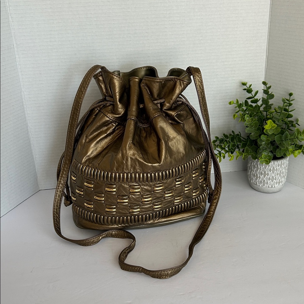 Vintage Samir Leather Drawstring Bag with brass Excellent Condition